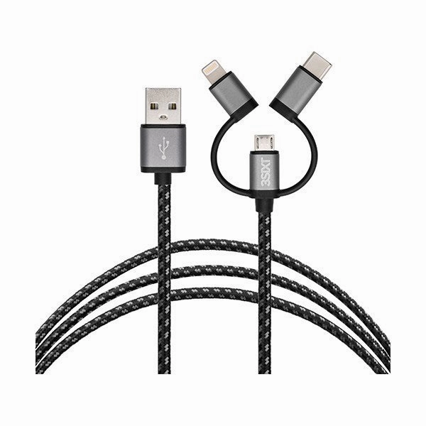 3Sixt Premium Cable - Usb-A To Lightning/Microusb/Usb-C - 1M Flash Deal Today