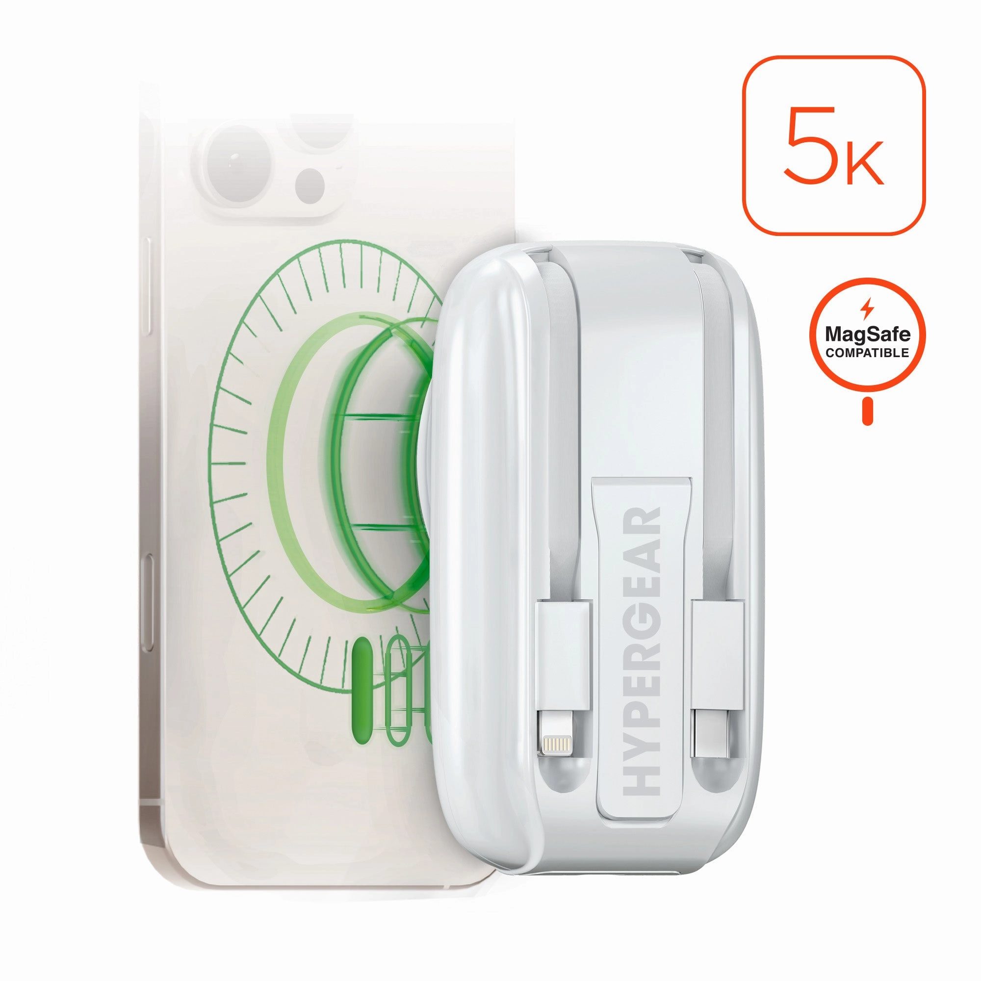 5,000Mah | Mag Grip Go Magnetic Wireless Fast Charge Power Bank With Built-In Cables | White Hot Savings Alert Grab It Now