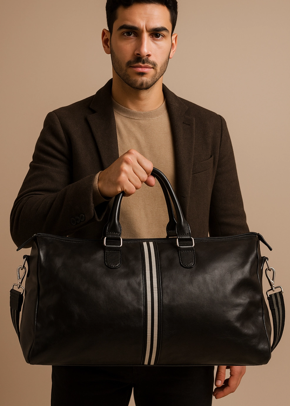 Mega Hot Offer Black Duffel / Luggage Bag With Black And White Stripes