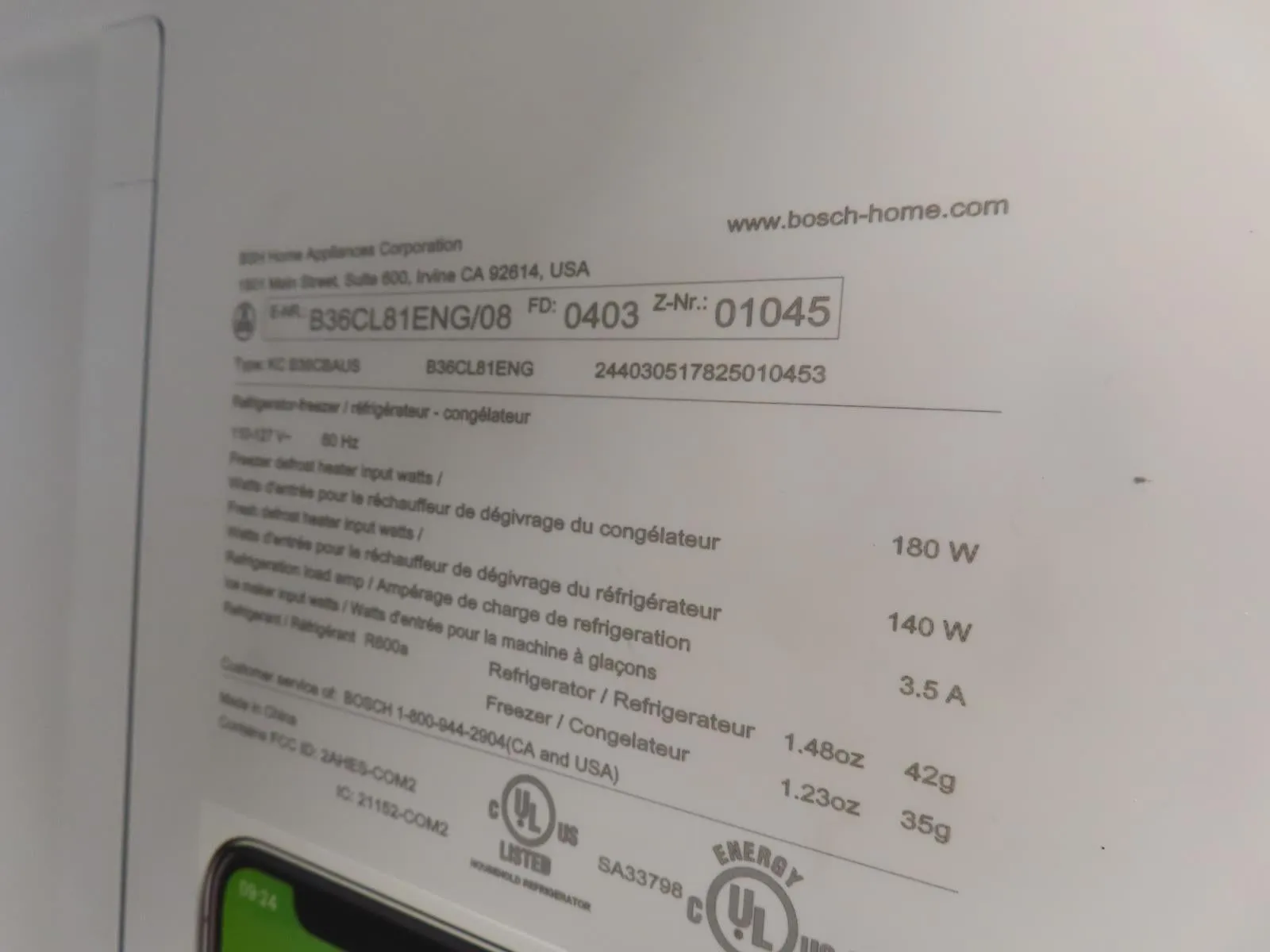 Bosch 800 Series B36CL81ENG 36" Freestanding French Door Smart Refrigerator