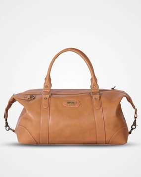 Flash Deal Alert Big Sale Today Brown Leatherette Duffle  / Luggage Bag With Side Hooks