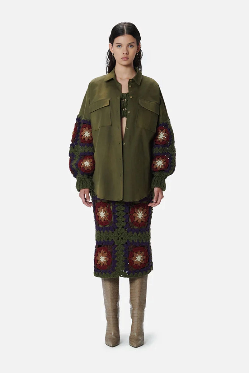 Save Today Only Canvas Overshirt With Crochet Sleeves
