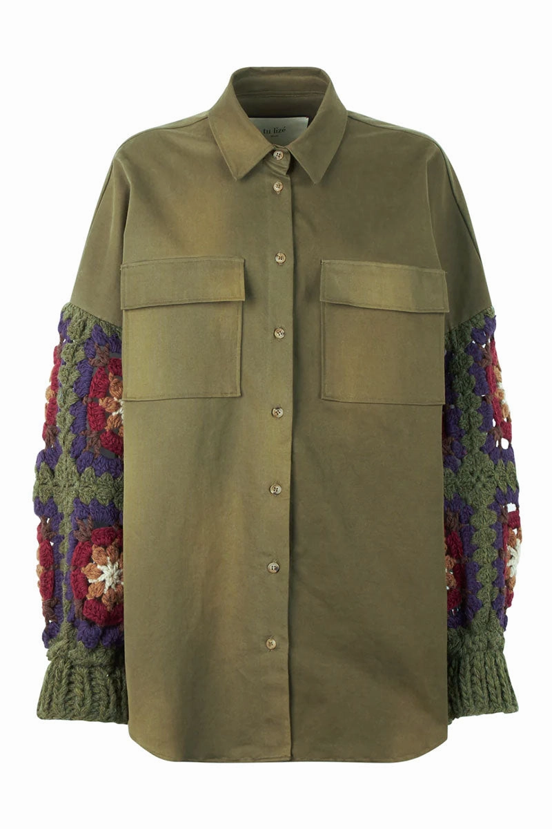 Canvas Overshirt With Crochet Sleeves Weekend Sale Special