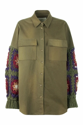 Canvas Overshirt With Crochet Sleeves Weekend Sale Special