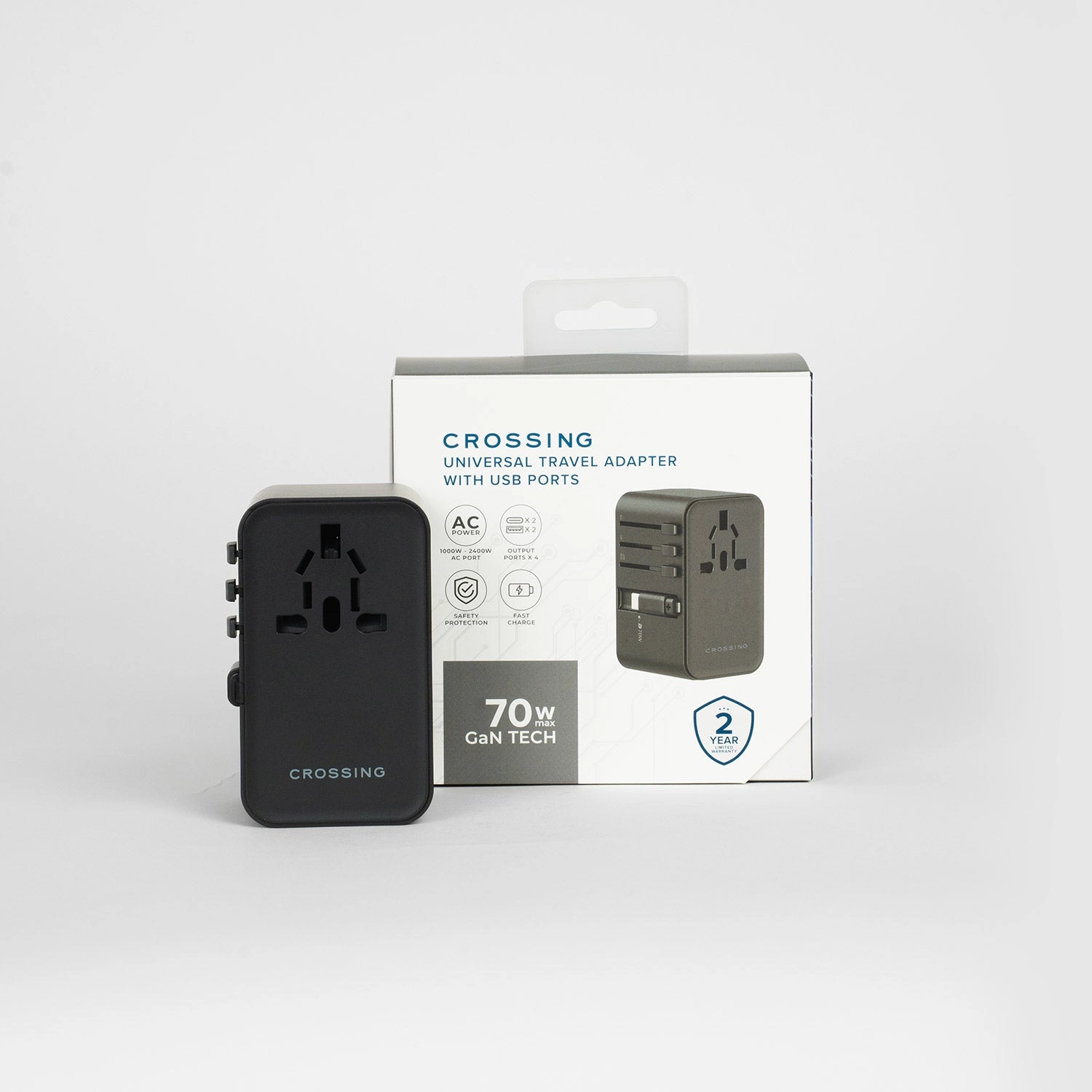 GiftWorthy Sale Today Only Offer Crossing World Travel Adaptor 70W With 2 X Usb-A   2 X Usb-C With Built-In Type C Cable