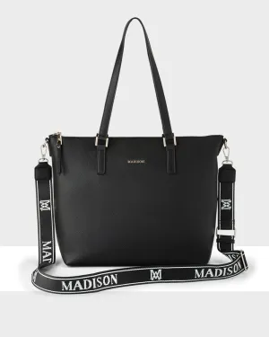 MustShop Sale Inga Large Zip Top Tote Bag With Laptop Pocket   Monogram Stripe Bag Strap