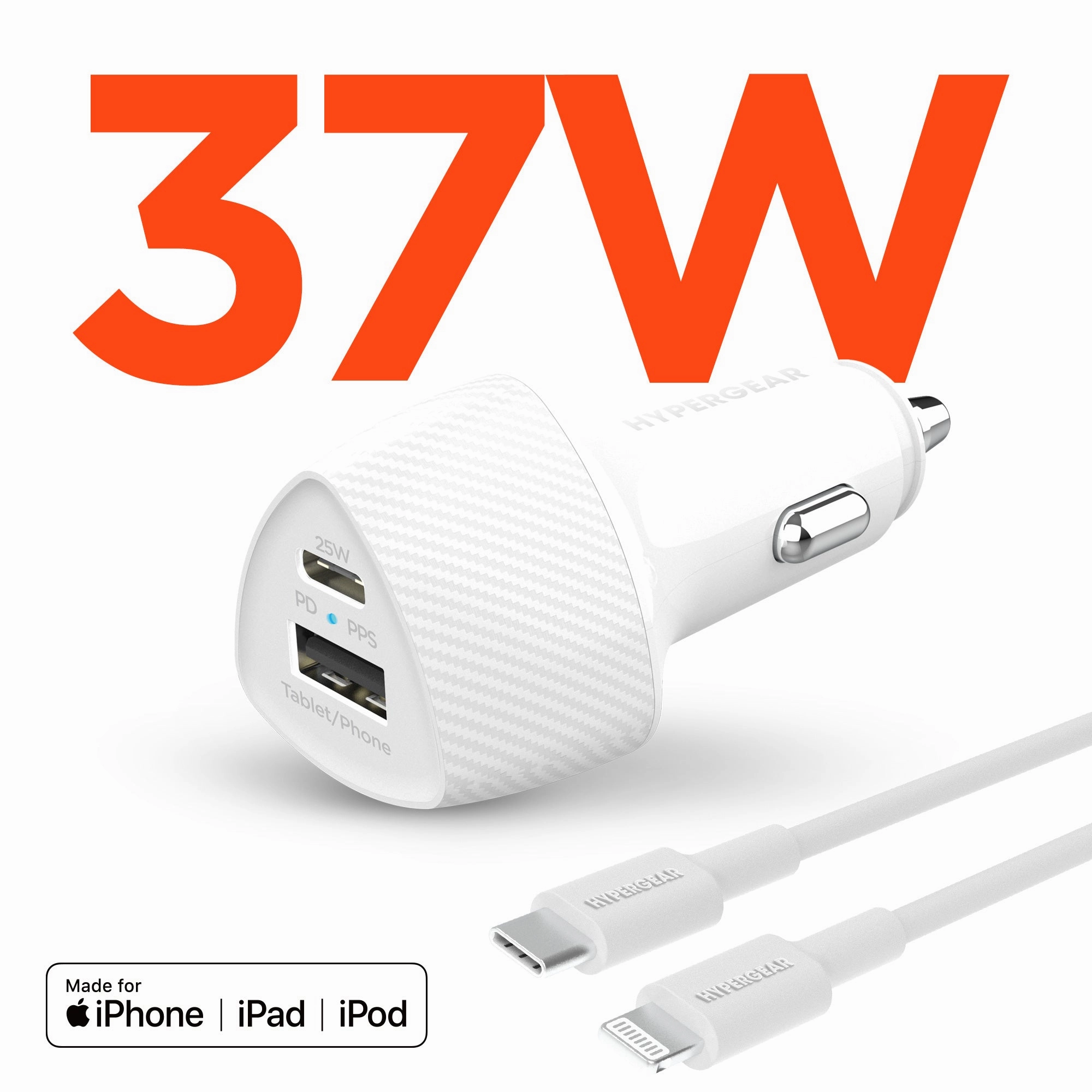 Speedboost 25W Usb-C Pd   12W Usb Fast Car Charger With Pps | Includes 4Ft Mfi Lightning Cable | White Instant Savings Deal Clearance Event Alert