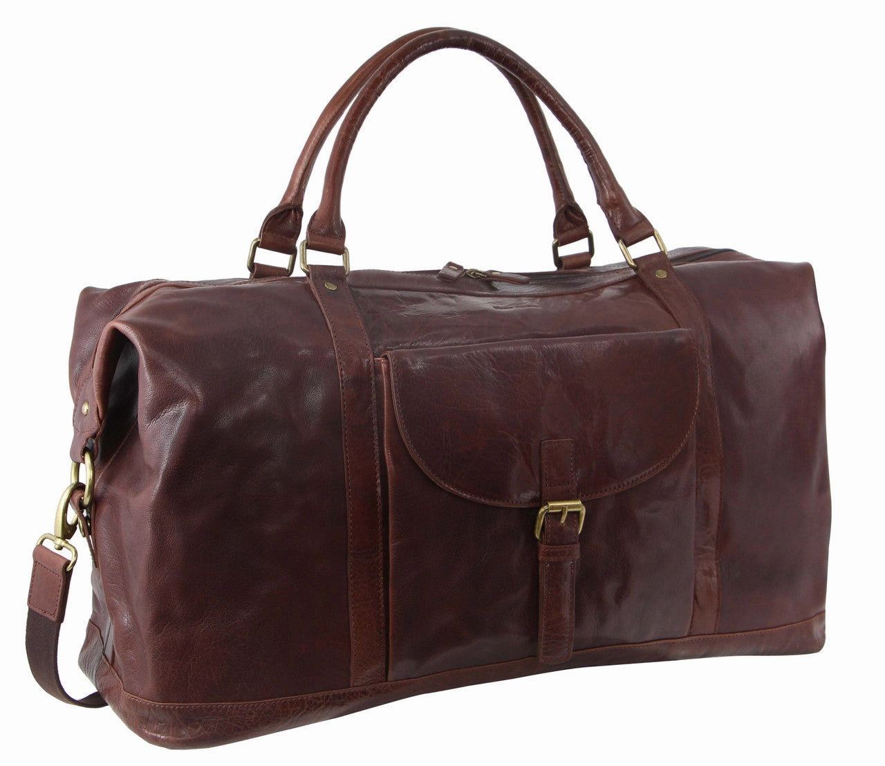 Pierre Cardin Rustic Leather Overnight Bag With Front Flap Pocket Pc3134 Chesnut Hot Item Clearance Flash Discount Today