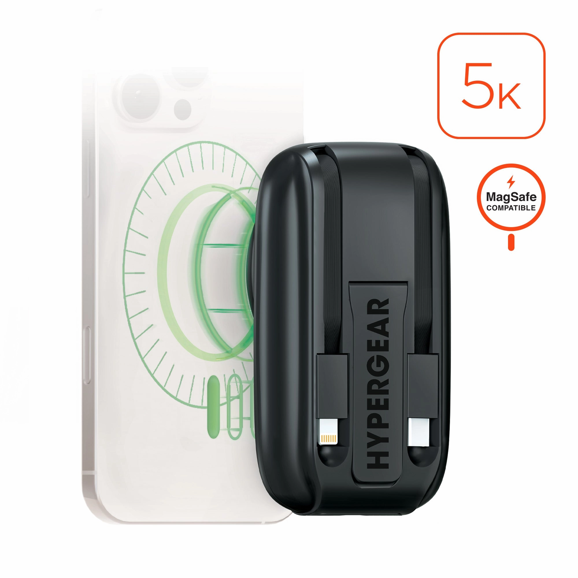 5,000Mah | Mag Grip Go Magnetic Wireless Fast Charge Power Bank With Built-In Cables | Black Todays Mega Savings Hot Sale Frenzy