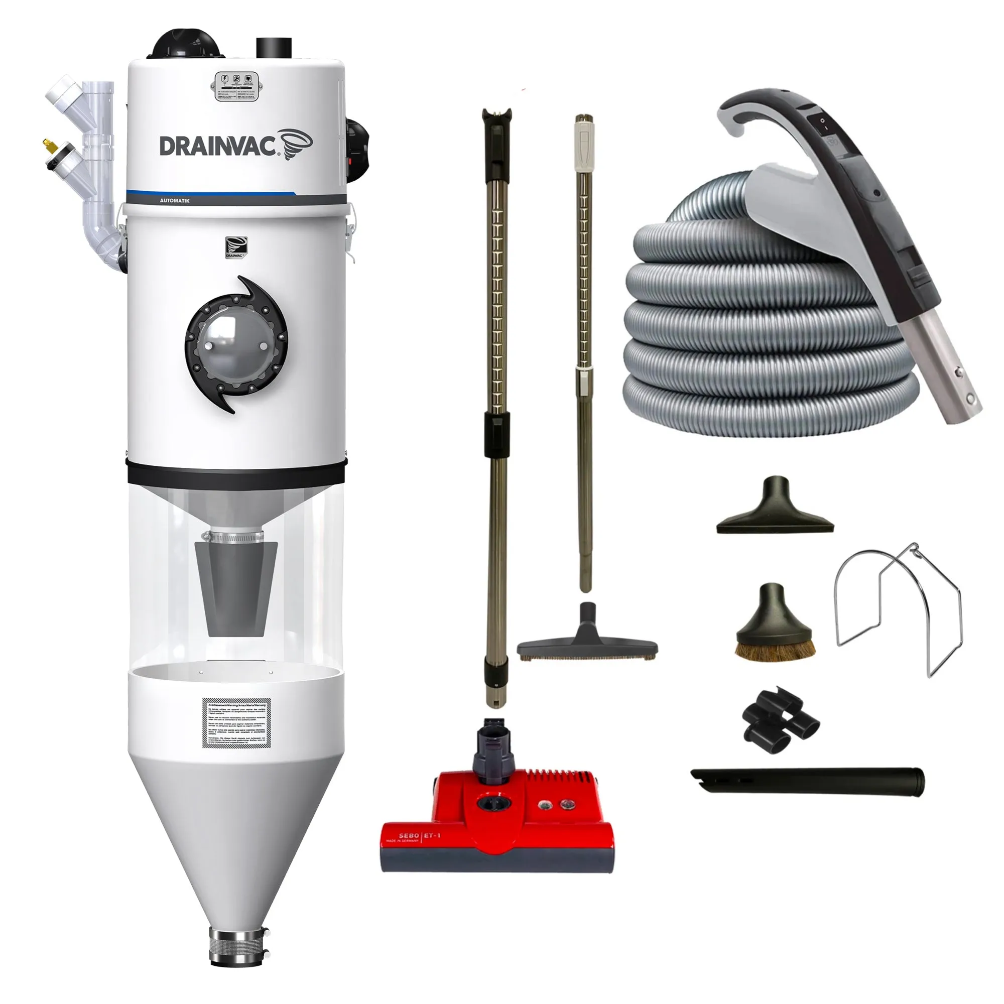 DrainVac Automatik Central Vacuum - 2x355 AW with Decanter and SEBO ET-1 Electric Package