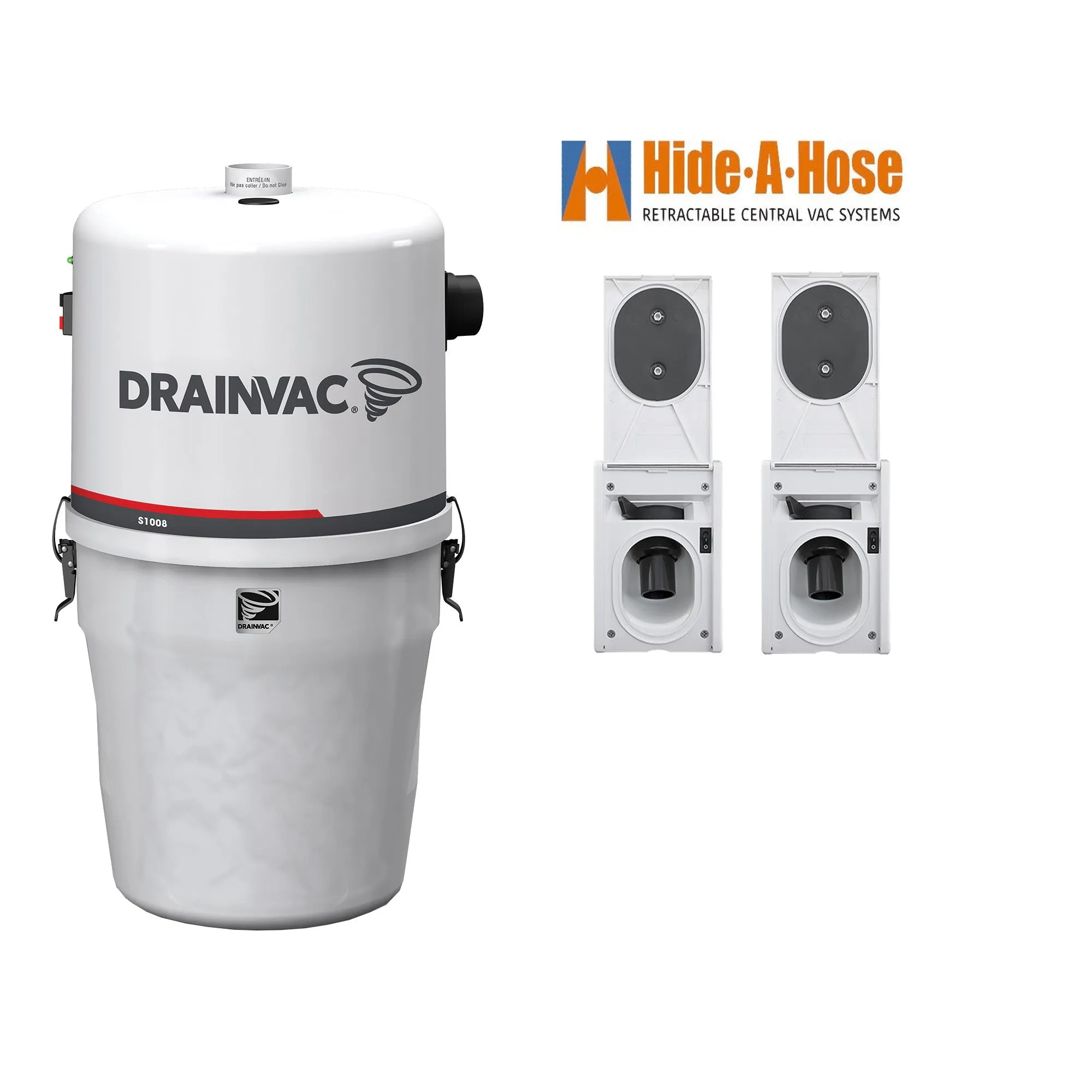 DrainVac Compact S1008 Central Vacuum with Hide-A-Hose Installation Kit (2 Valves)