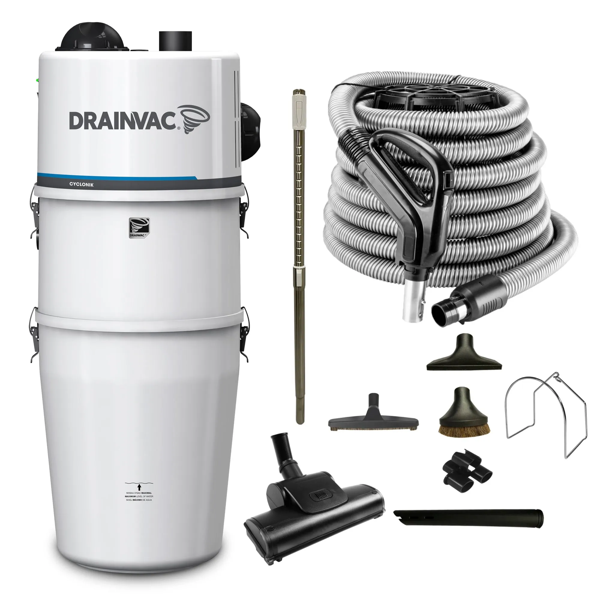 DrainVac Cyclonik Central Vacuum - 2x355 AW with Cartridge Filter and Deluxe Air Package