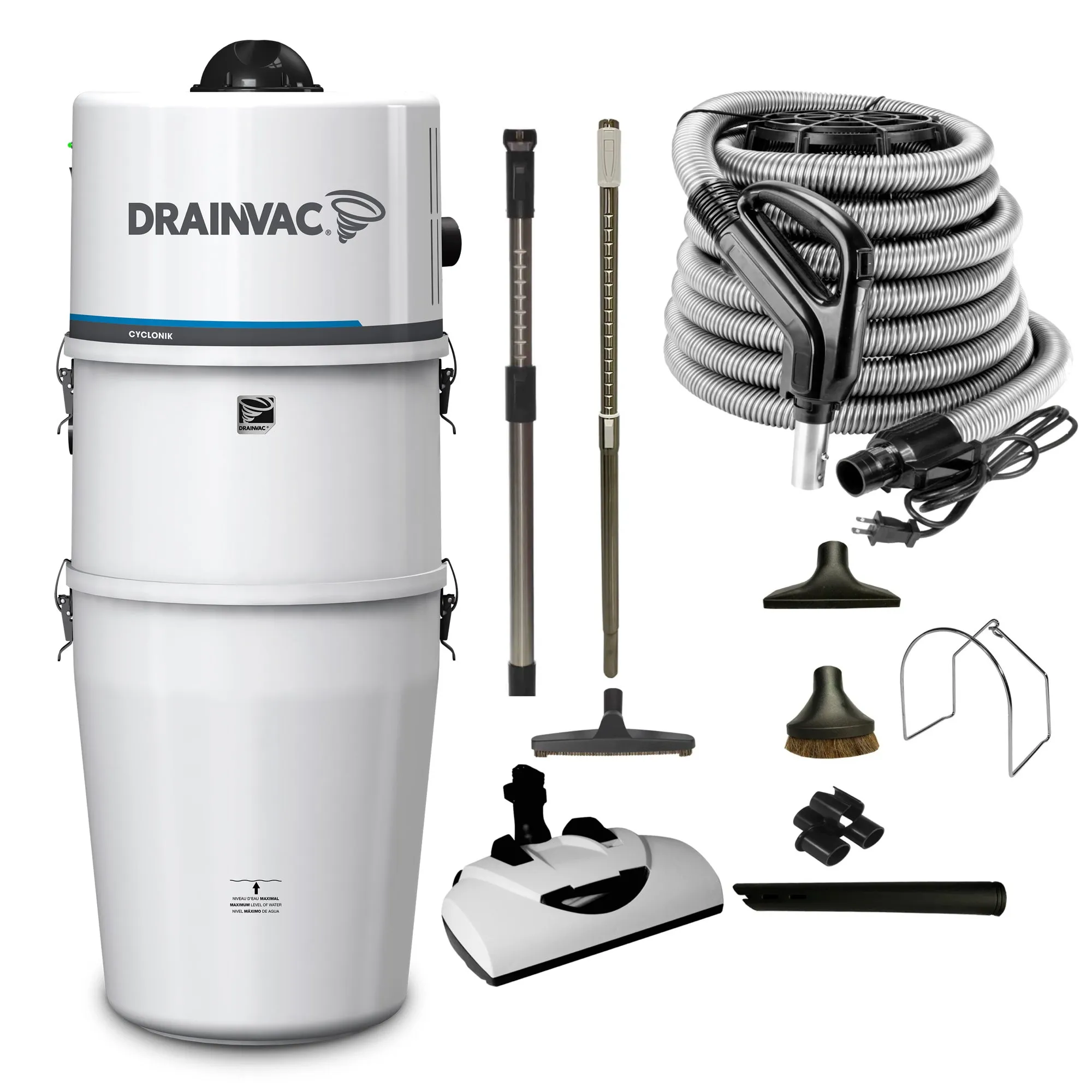 DrainVac Cyclonik Central Vacuum - 700 AW with Cartridge and Wessel Werk EBK360 Electric Package