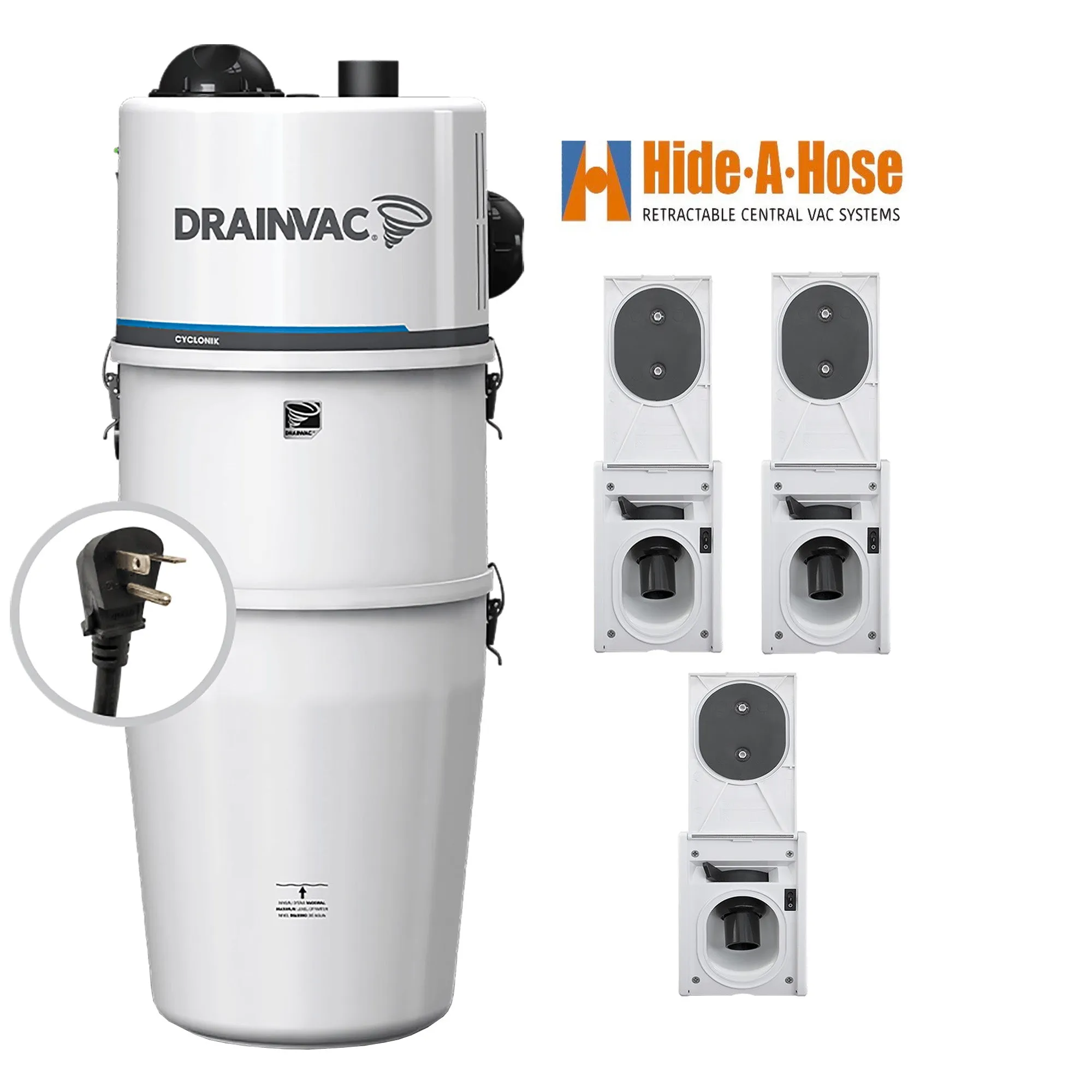 DrainVac DV1R15-CT Central Vacuum with Hide-A-Hose Complete Installation Package (3 Valve)