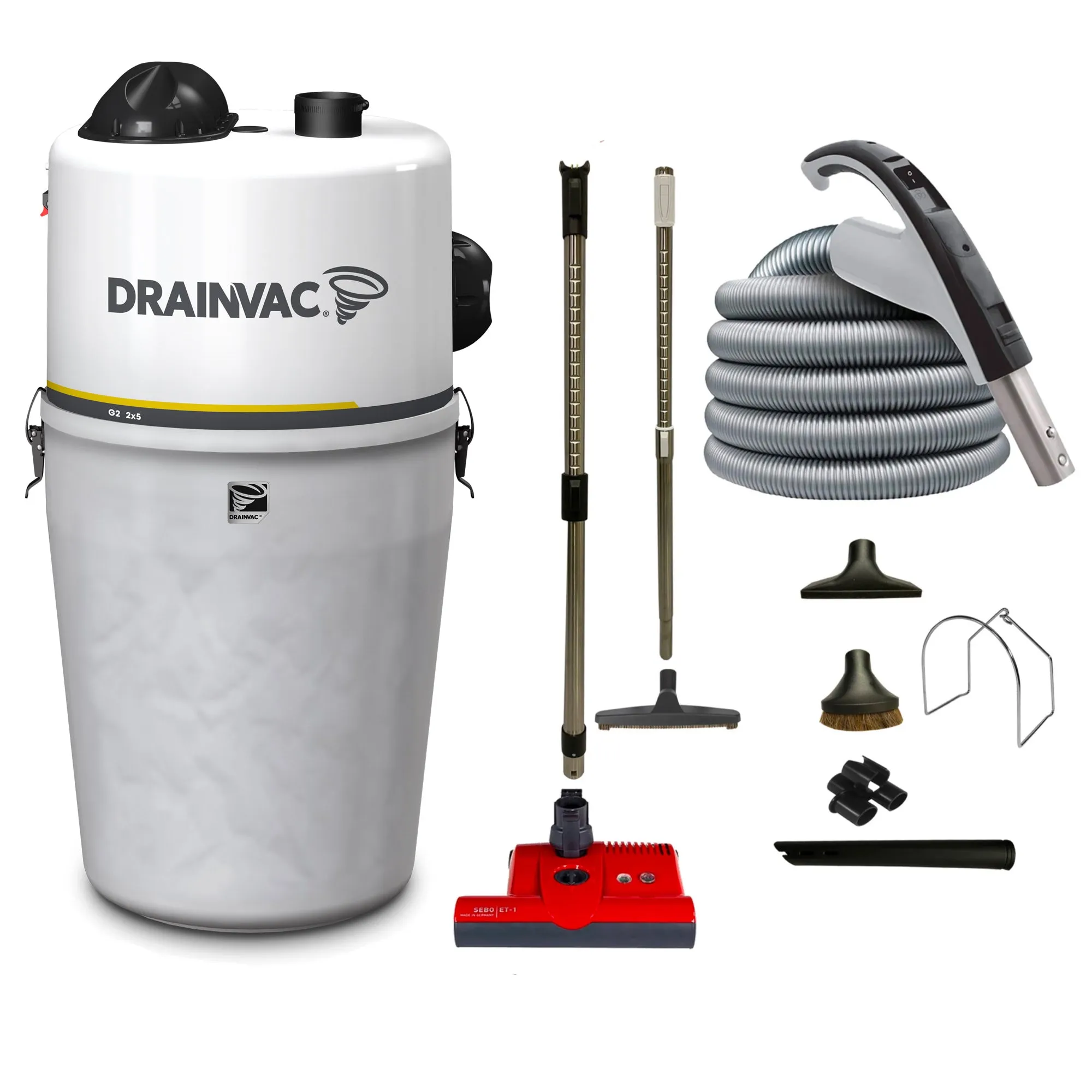 DrainVac G2-2X5 Central Vacuum Cleaner | 1040 Air Watts Motor | with SEBO ET-1 Electric Package