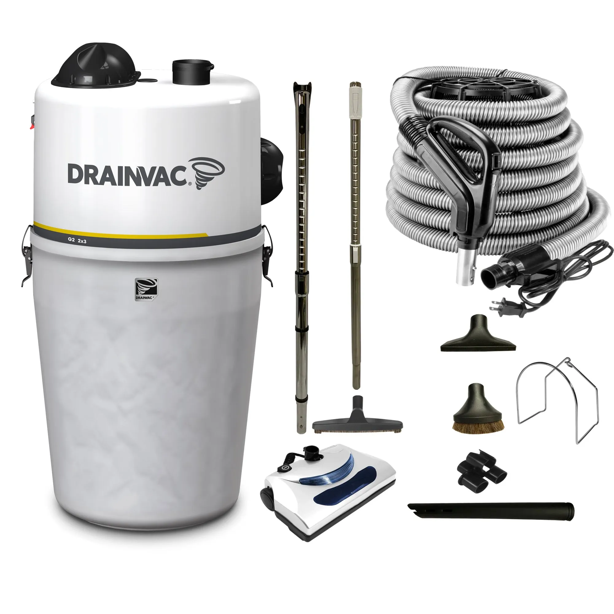 DrainVac Generation 2 Central Vacuum | Dual Motor 302 Air Watts with Muffler and Basic Electric Package