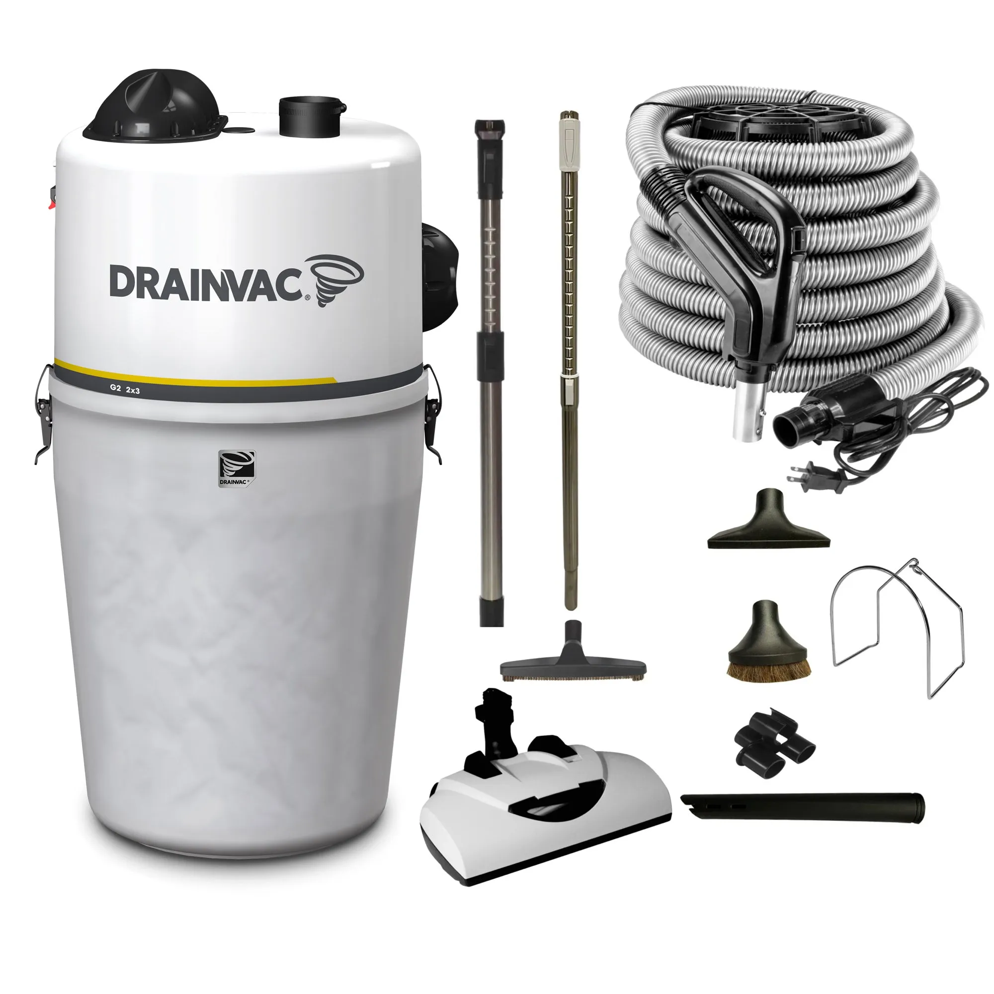 DrainVac Generation 2 Central Vacuum | Dual Motor 302 Air Watts with Muffler and Wessel Werk EBK360 Electric Package