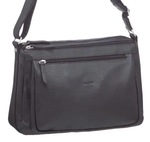 Clearance Event Milleni - Leather 2Section Cross Body Bag - Black