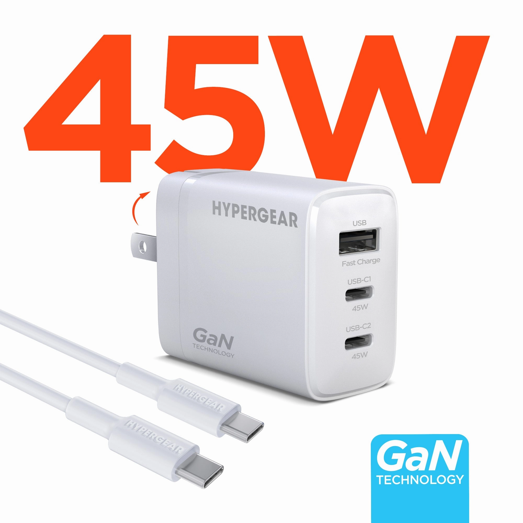 Today Only Hot Pick Trending Now Offer Speedboost 45W Usb-C Pd Tri-Port Gan Fast Wall Charger With Pps | 6Ft Usb-C Cable | White