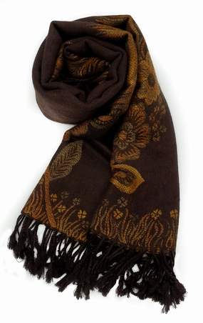 Floral & Feather Patterned Pashmina Brown MustShop Sale