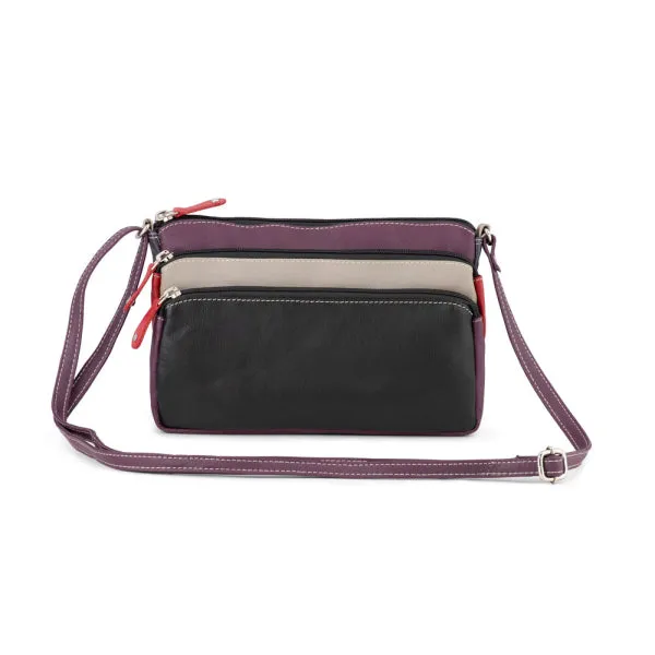 Franco Bonini 12-221 Small 3Zip Leather Handbag - Black Multi Hot Pick Sale