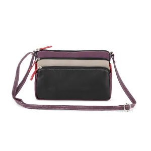 Franco Bonini 12-221 Small 3Zip Leather Handbag - Black Multi Hot Pick Sale