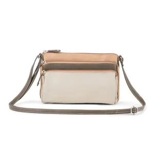 Shop Save Today Franco Bonini 12-221 Small 3Zip Leather Handbag - Bone Multi