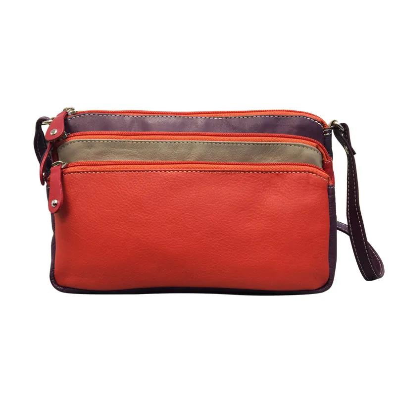 Clearance Event Today Special Price Offer Franco Bonini 12-221 Small 3Zip Leather Handbag - Orange Multi