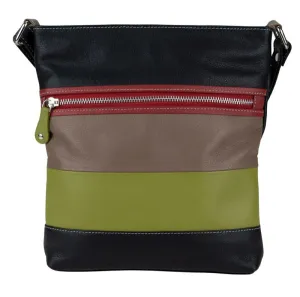 Weekend Flash Offer Dont Wait Save Franco Bonini - 1304 Striped Leather Shoulder Bucket Bag - Black Multi