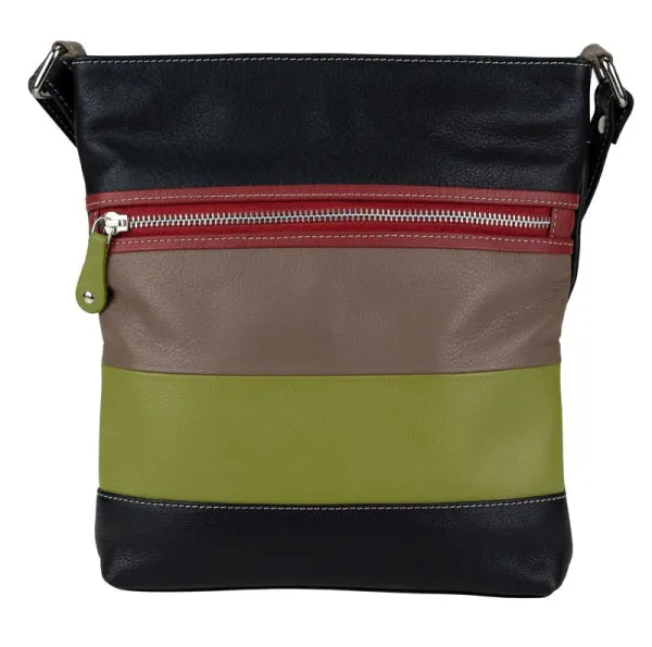 Weekend Flash Offer Dont Wait Save Franco Bonini - 1304 Striped Leather Shoulder Bucket Bag - Black Multi
