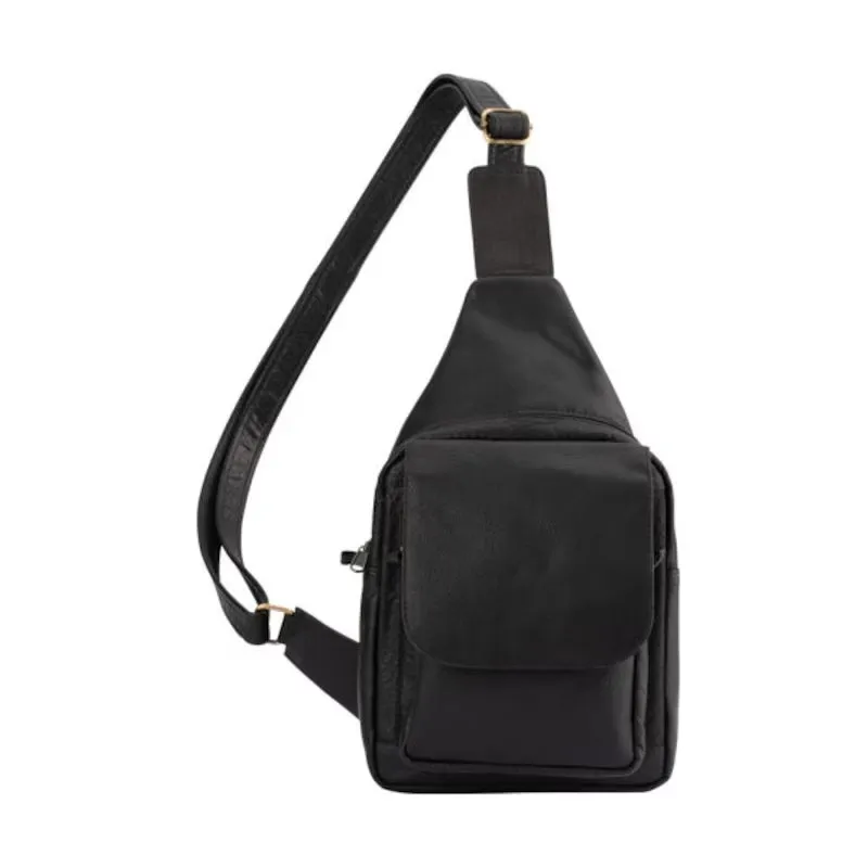 Franco Bonini - 23-0010 Leather Sling Backpack - Black Trending Today Steal