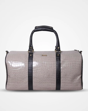 Grab Your Deal Today Grey Croc Print And Black Duffel / Luggage Bag