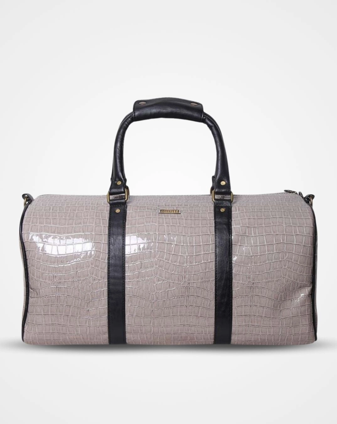 Grab Your Deal Today Grey Croc Print And Black Duffel / Luggage Bag
