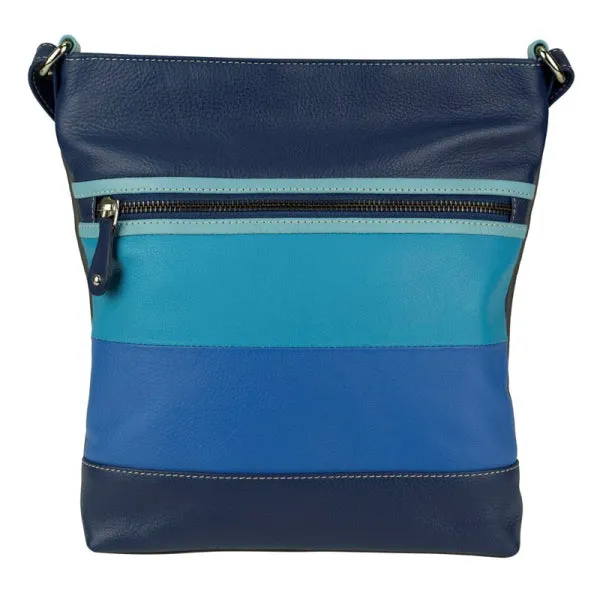 Franco Bonini - 1304 Striped Leather Shoulder Bucket Bag - Blue Multi Instant Savings Inside