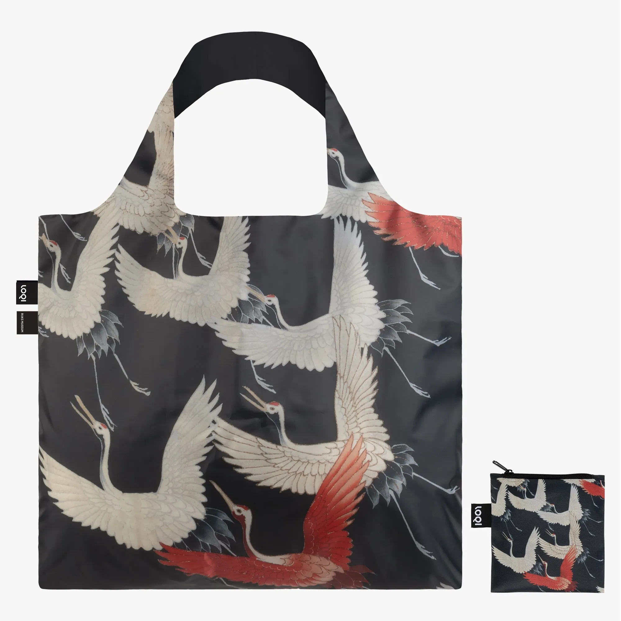 Loqi Tote Bag With Zip Pouch - Anonymous Furisode With A Myriad Of Flying Cranes Today Only Savings Grab Todays Deal