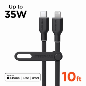 Save Big Today MustHave Gift Ideas Flexi Pro Usb-C To Lightning Soft-Touch Silicone Fast Charge Cable | 10Ft | Black