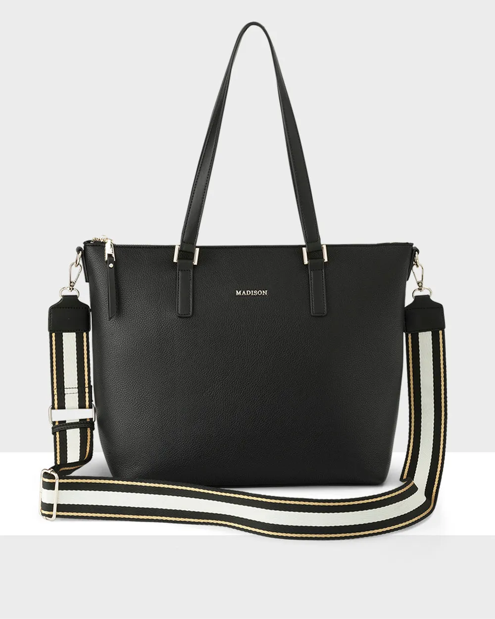 Inga Large Zip Top Tote Bag With Laptop Pocket   Metallic Stripe Bag Strap MustHave Items Todays Special Savings