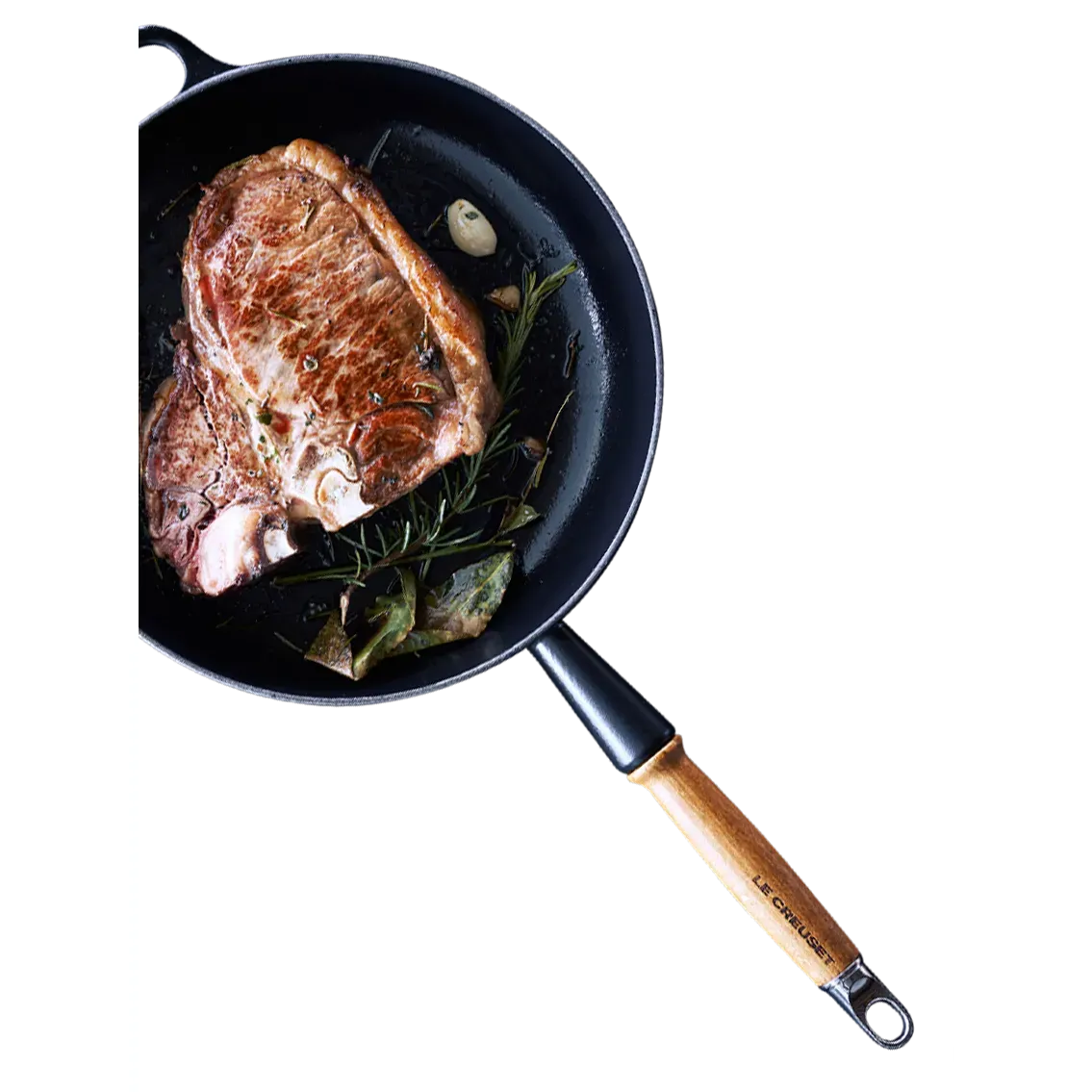 Le Creuset Signature Cast Iron Bamboo 28cm Frying Pan with Wooden Handle