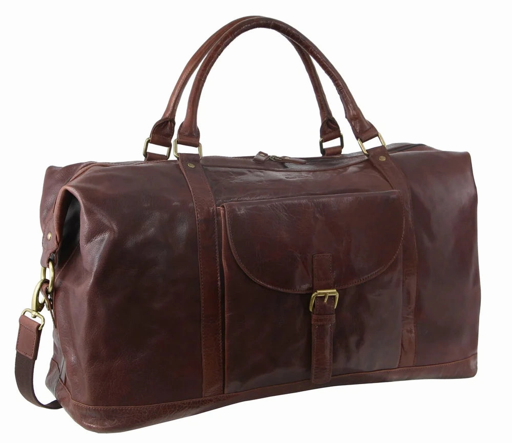 Pierre Cardin - Rustic Leather Overnight Bag With Front Flap Pocket Pc3134 - Chocolate Dont Miss Out