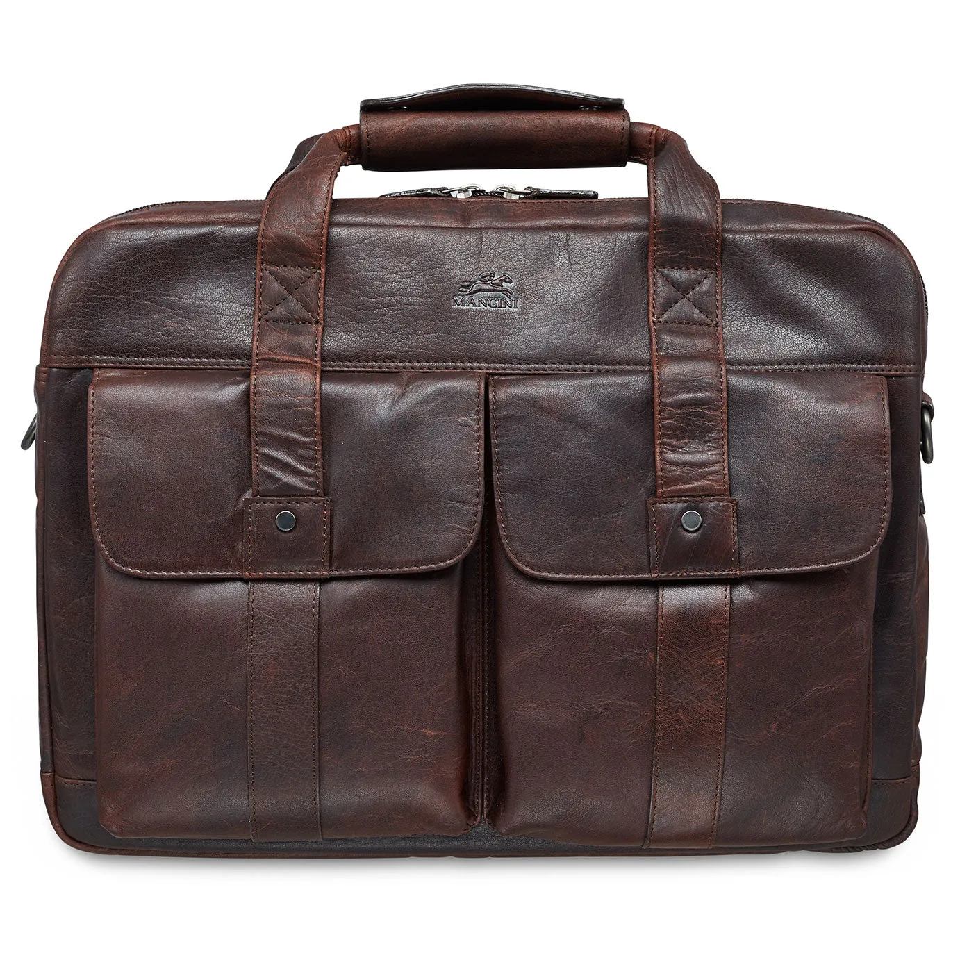 Mancini Leather Double Compartment Briefcase For 15.6" Laptop With Rfid Secure Pocket, 16.25" X 4" X 12", Brown Trending Today Steal Special Occasion Discount