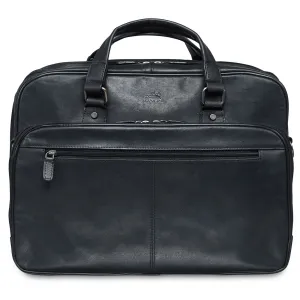 Clearance Blowout Mancini Leather Expandable Double Compartment Briefcase For 15.6'' Laptop / Tablet, 16.25" X 5.25" X 12", Black