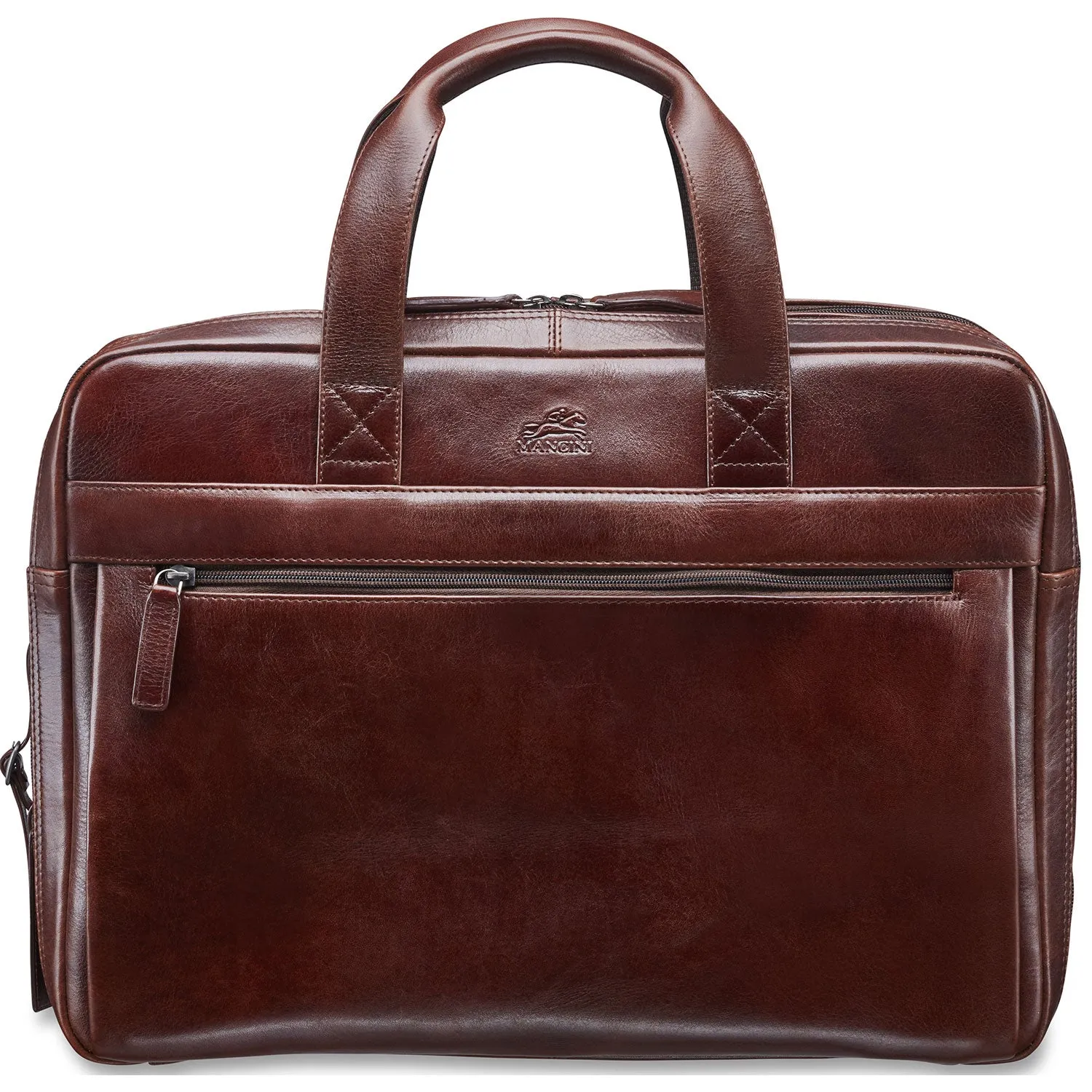 Mancini Leather Laptop / Tablet Compatible Double Compartment Briefcase With Rfid Secure Pocket - Brown Mega Discount Event
