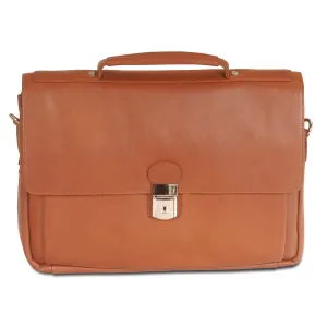 Special Price Offer Mancini Leather Triple Compartment Flap Briefcase For 15" Laptop / Tablet, 15" X 4.25" X 10.25", Cognac