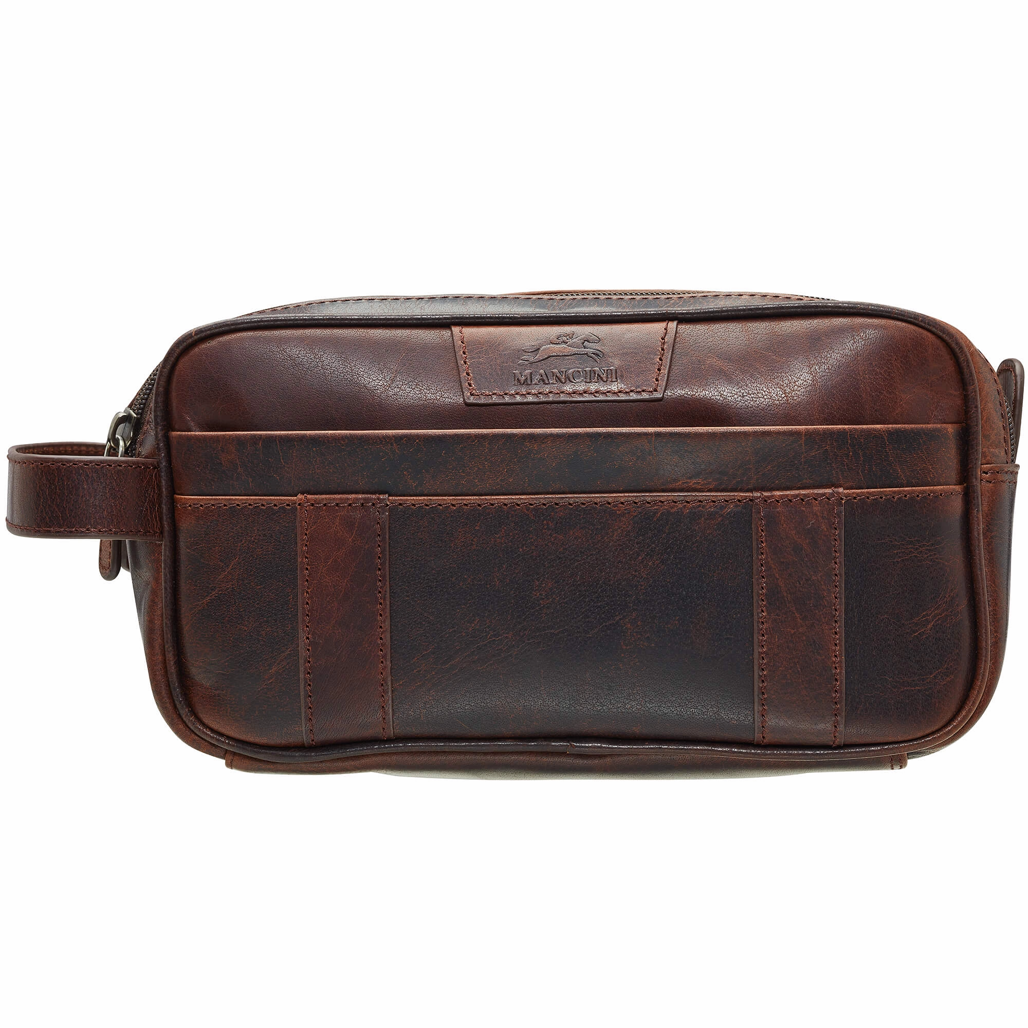 Mancini Leather Buffalo Dual Top Zipper Toiletry Bag Clearance Sale