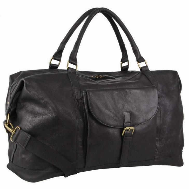 Pierre Cardin - Rustic Leather Overnight Bag With Front Flap Pocket Pc3134 - Black Save Today Only Limited Time Hot Deal