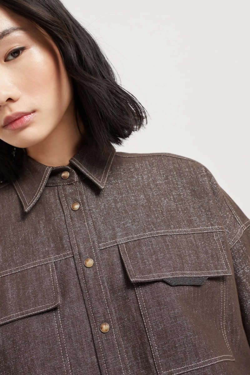 Trending Now Offer Best Deal Today Sparkling Denim Shirt