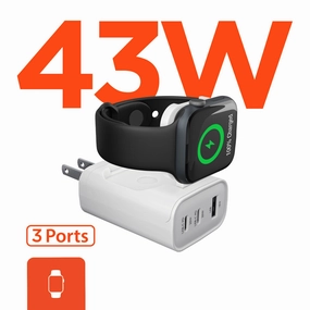 Dont Miss Big Savings Speedboost 43W Three-Port Usb-C Pd   Usb Fast Wall Charger With Built-In Apple Watch Charger | White