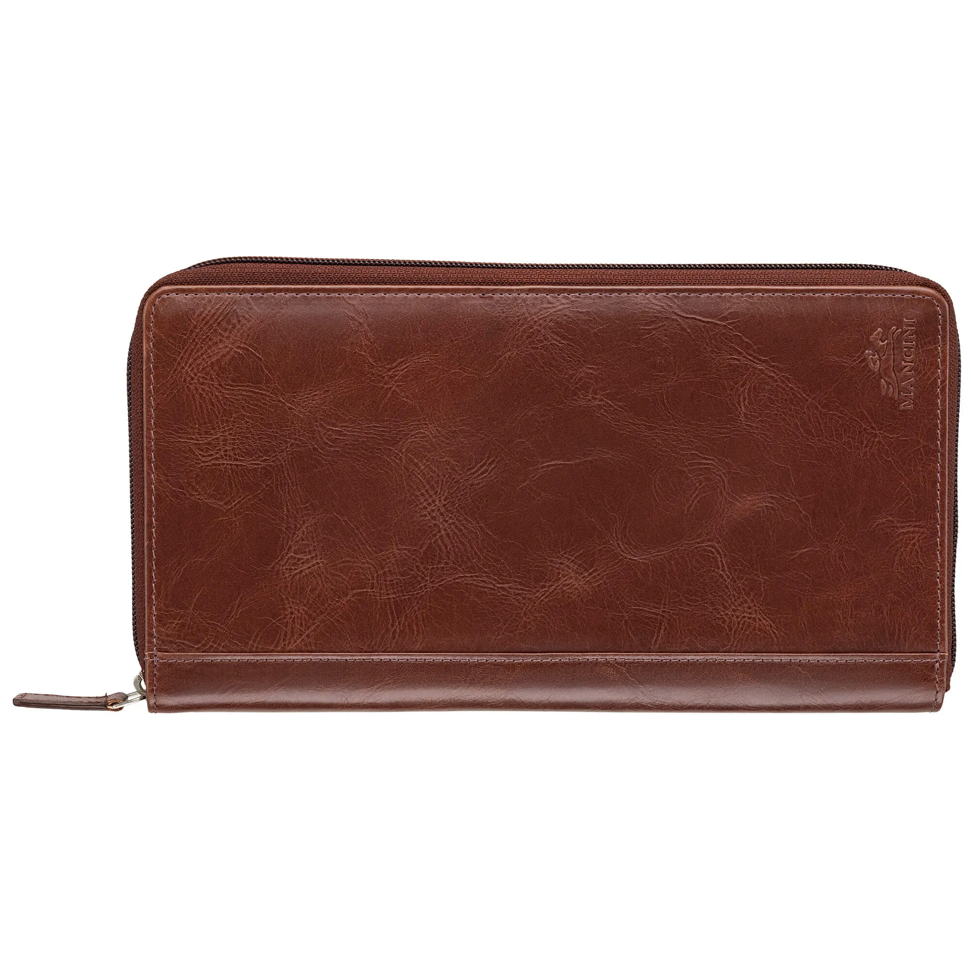 Mancini Leather Rfid Secure Deluxe Passport / Travel Organizer Clearance Alert Now