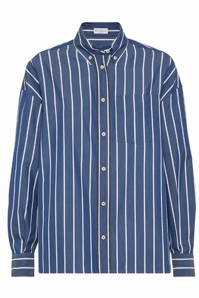 Last Chance Steal Striped Shiny Trim Poplin Shirt