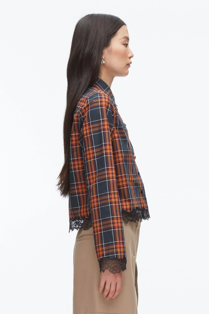 Flash Offer Today Plaid Mix Cropped Shirt